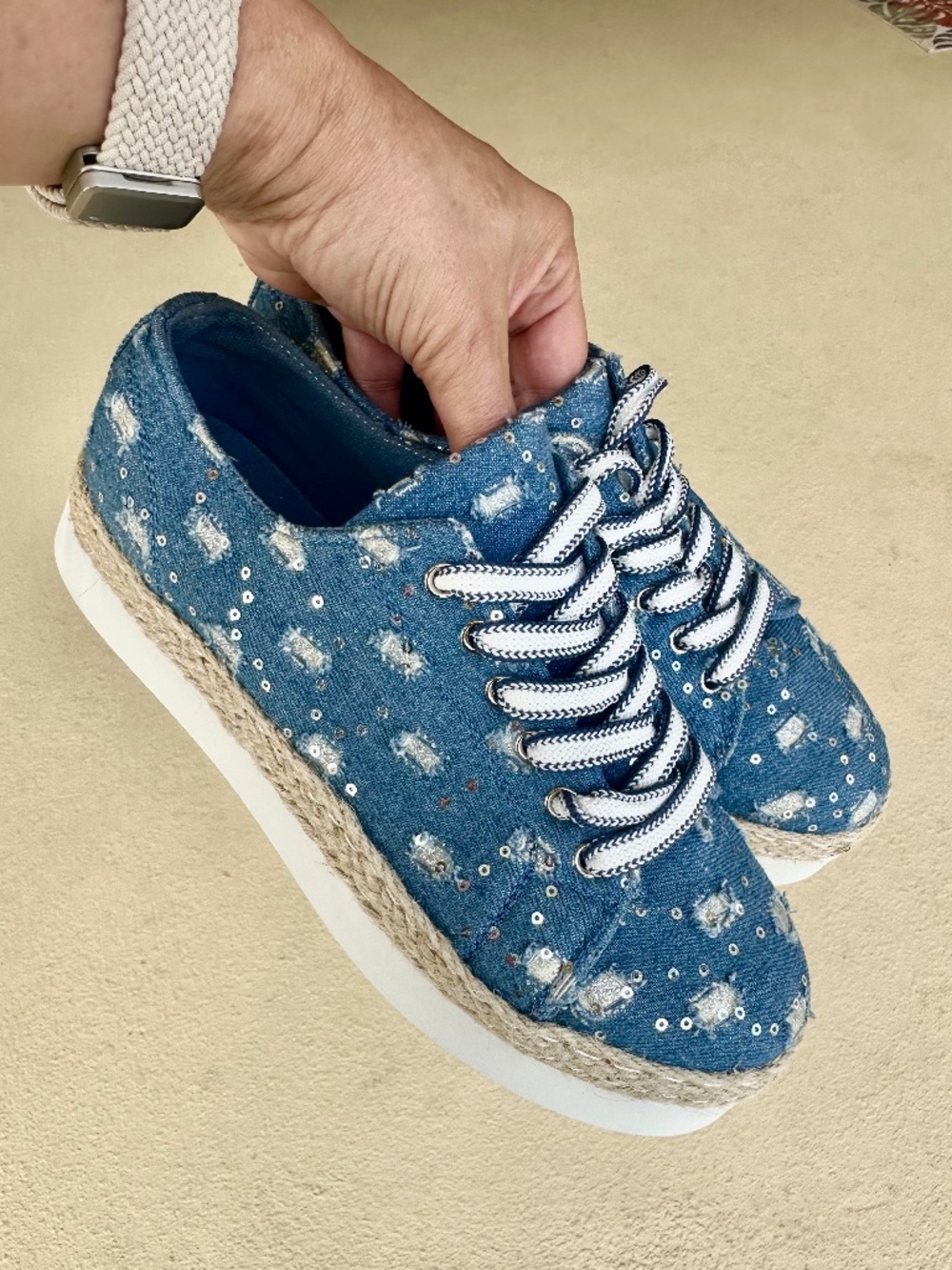 Rouge Helium Sequin Denim Sneakers, Size 8.5